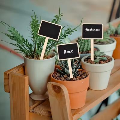 10PCS Rustic Wooden Plant Labels, T-Shaped Garden Signs - Blackboard Message Board, Floor Mount