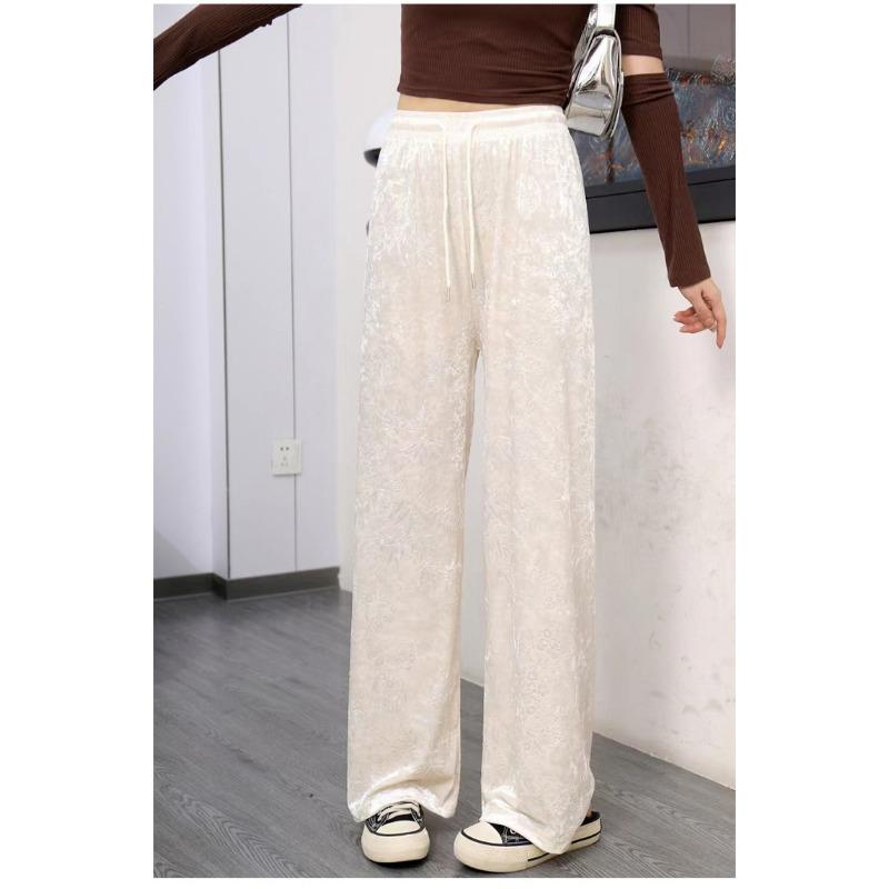 

Китайские 3D тисненые широкие брюки ретро богатый бамбуковый золотой бархат с высокой посадкой прямые брюки универсальные драпирующиеся свободные брюки в пол One size (80-75kg)