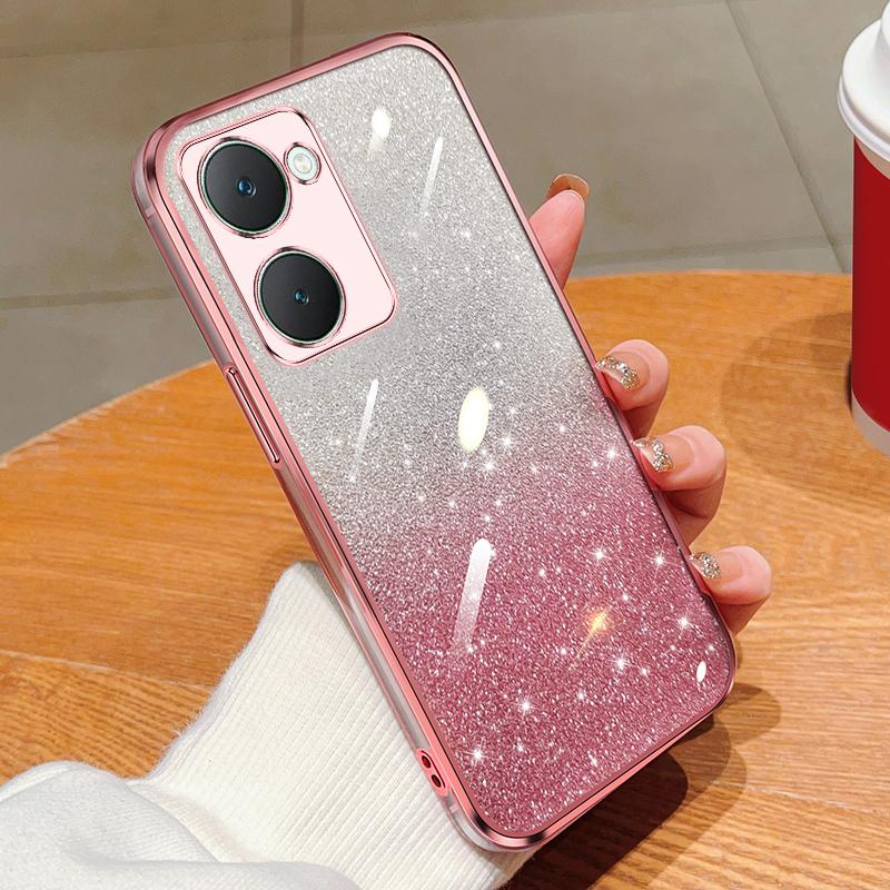 KEYSION Luxury Plating Glitter Phone Case for VIVO Y03 Y03t Transparent Soft TPU Shockproof Cover for VIVO Y18 Y18s Y28s 5G