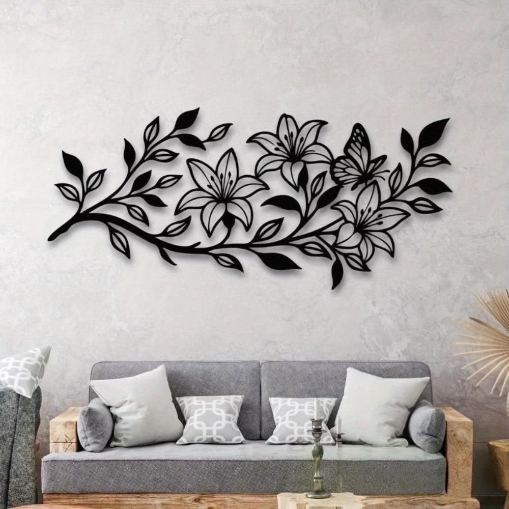 1pc Floral Metal Wall Decor Abstract Butterfly Flower Branch Laser Cut Ornament Home Art Housewarming Birthday Valentine Wedding Gift