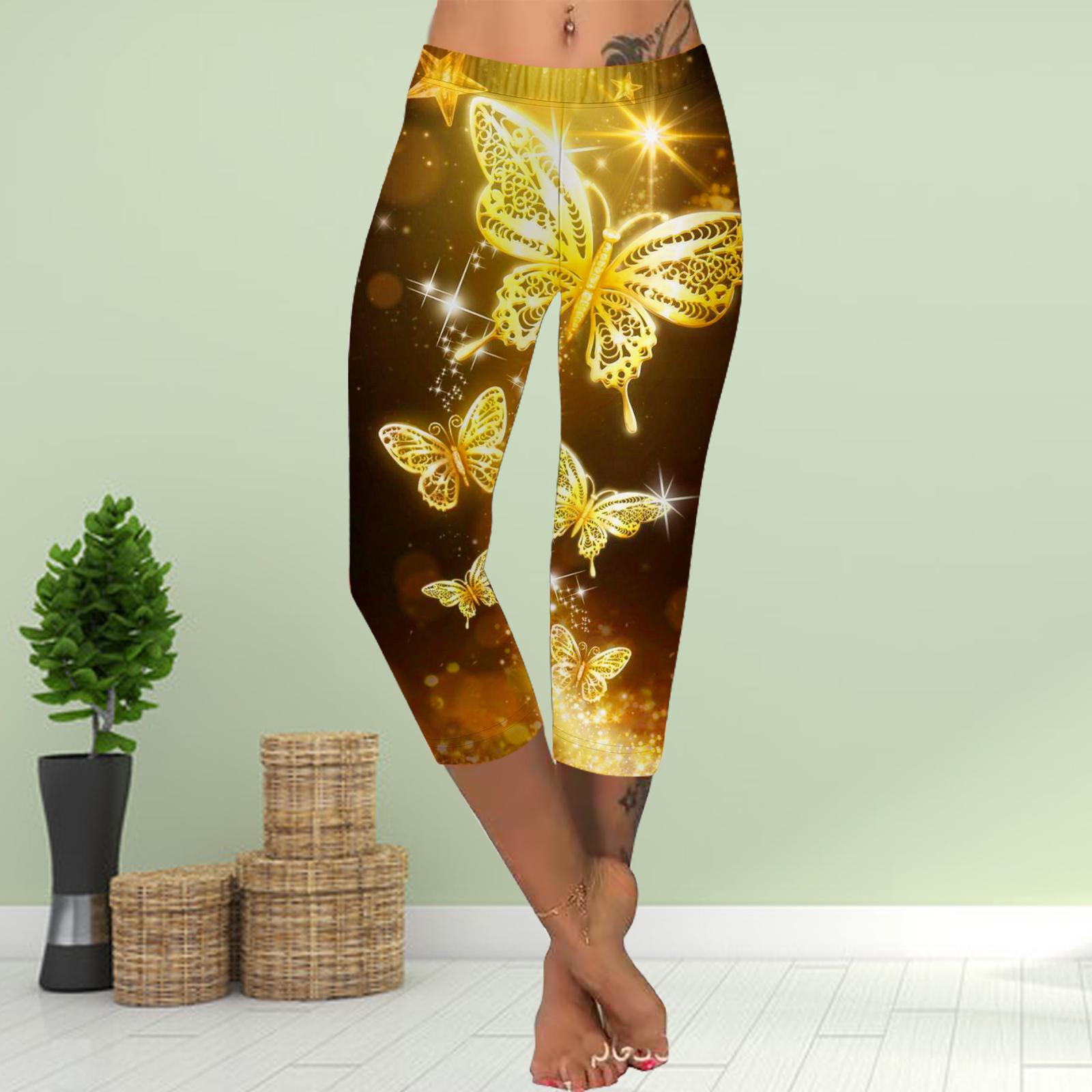 

Штани Літні Короткі Легінси Укорочені Вузькі Штани Великого Розміру Легінси Жіночі Слім 3D Синій Кайт Метелик Принт Штани XS золотий