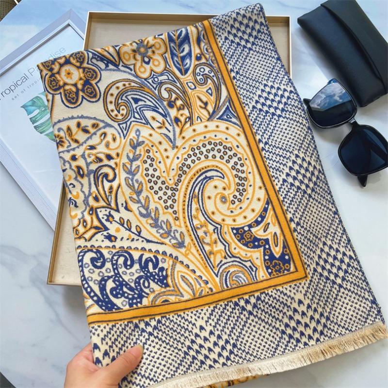 

Осень и зима универсальная теплая шаль с принтом под кашемир, шарф с узором из цветков кешью 180x65cm