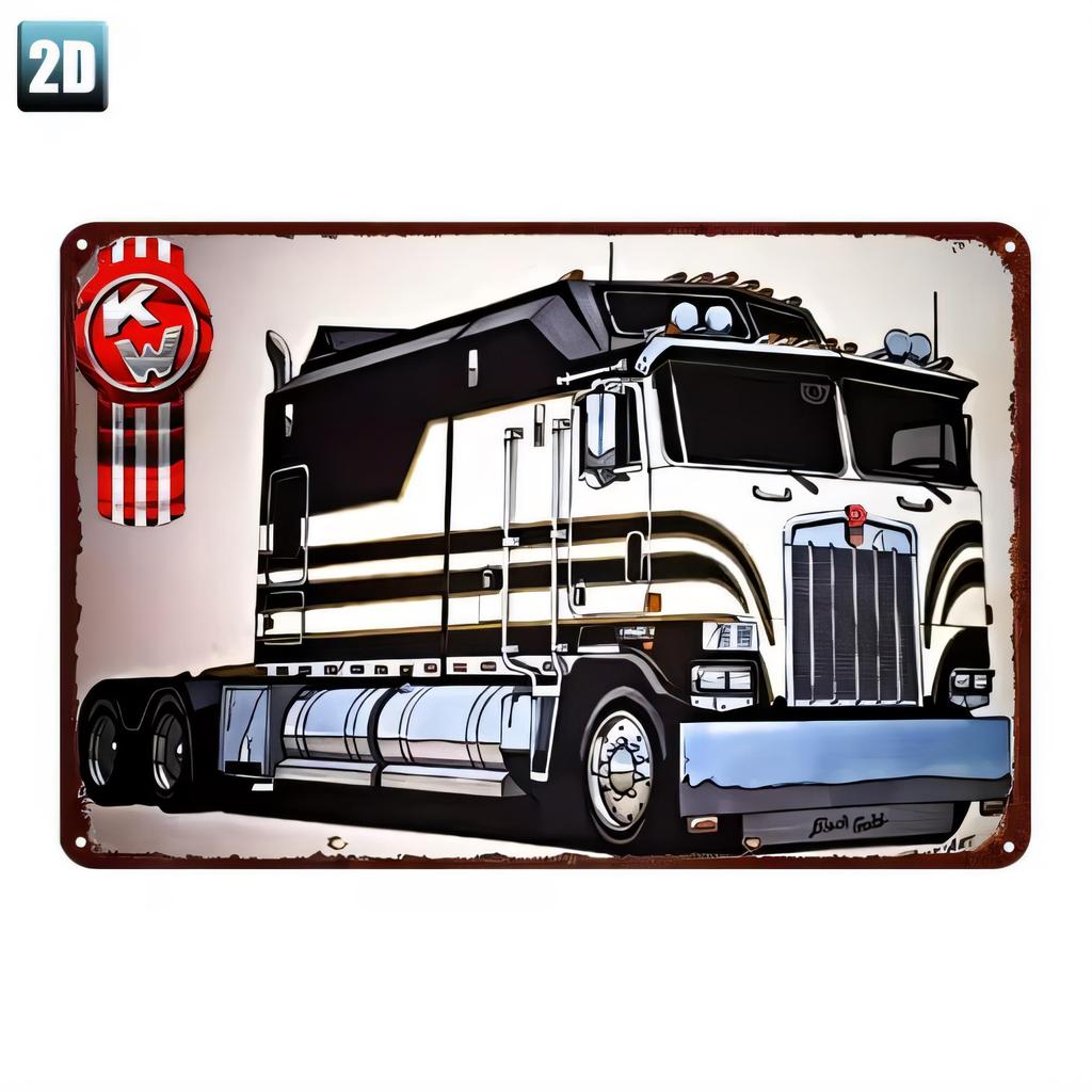 Tin Sign Truck Tractor D Cartoon Graphic Metal Wall Plaque Retro Garage Bar Man Cave Decor Rustproof for Home Office Decor Gift