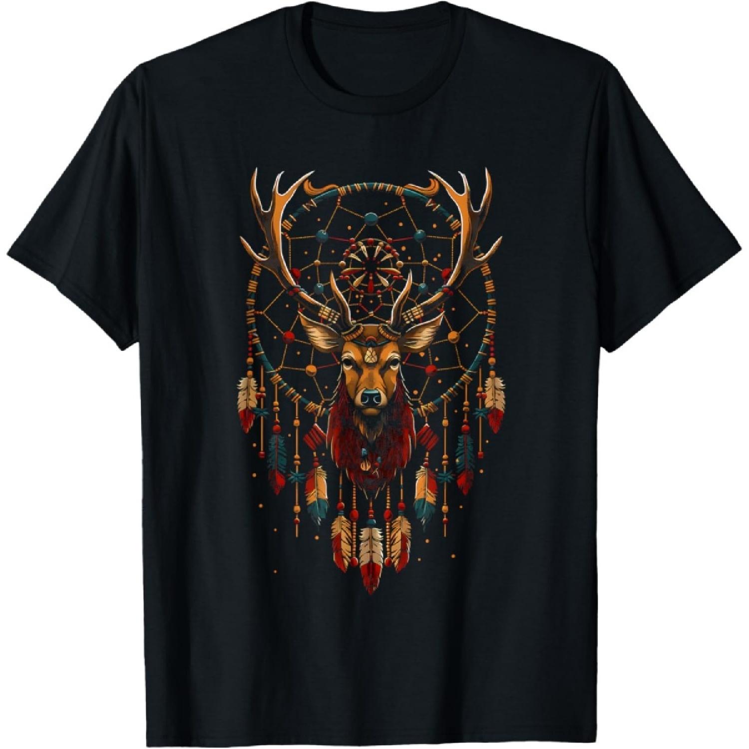 Deer Dreamcatcher Native American Indian Feathers Arts T-Shirt S чёрный