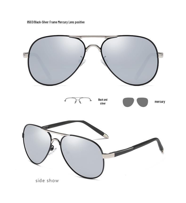 Men's Vintage Large Frame Polarized Driving Sunglasses - Spring Leg Frog Mirror HD 8503