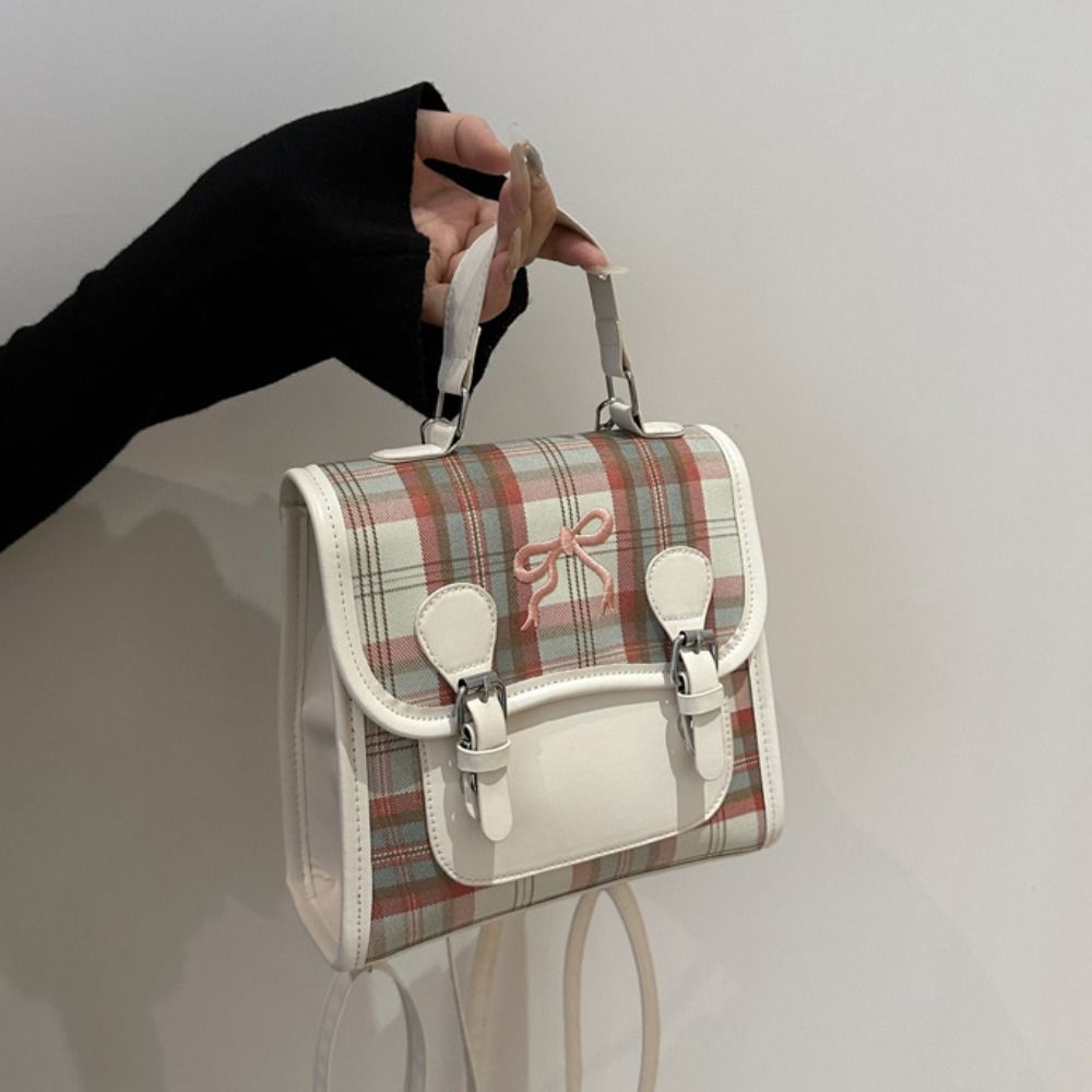 Plaid College Style Backpack Handbag Teens School Bag Cute Women Crossbody Bag  Students