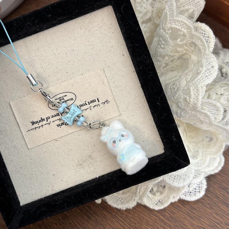 

Cute Flocking Rabbit Keychain Cartoon Rabbit Mobile Phone Rope Pendant Car Key Ring Backpack Decoration Pendant Accessories Gift