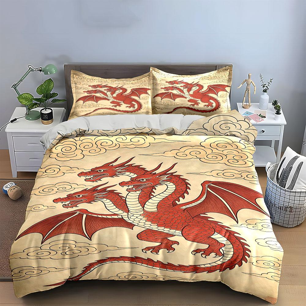 Red Three-headed Dragon. Bedding Sets Duvet Cover Sets Duvet Covers Pillowcases(1 * Duvet Cover 2 * Pillowcases Without Duvet Insert)