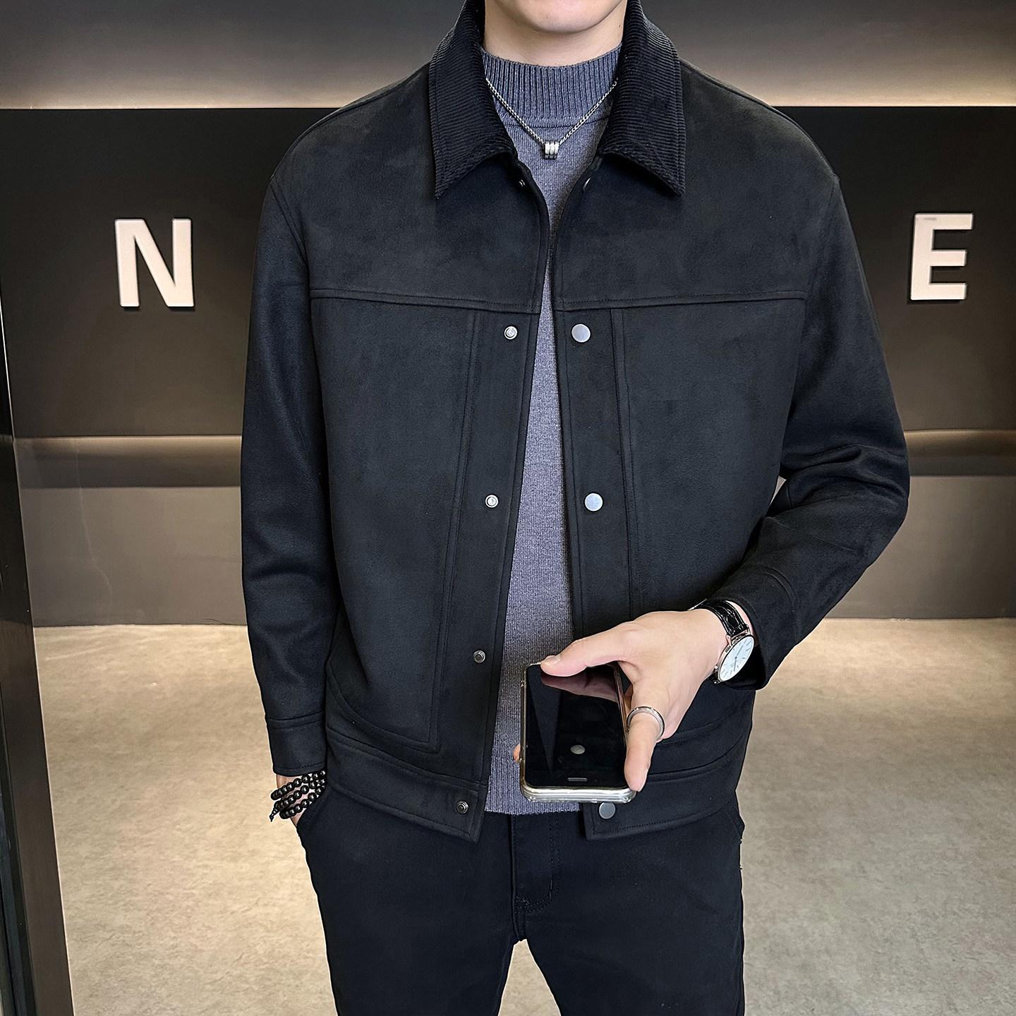 Мужская замшевая плюшевая воротниковая executive куртка - Новая осенне-зимняя коллекция 2026 4XL (92-95kg)