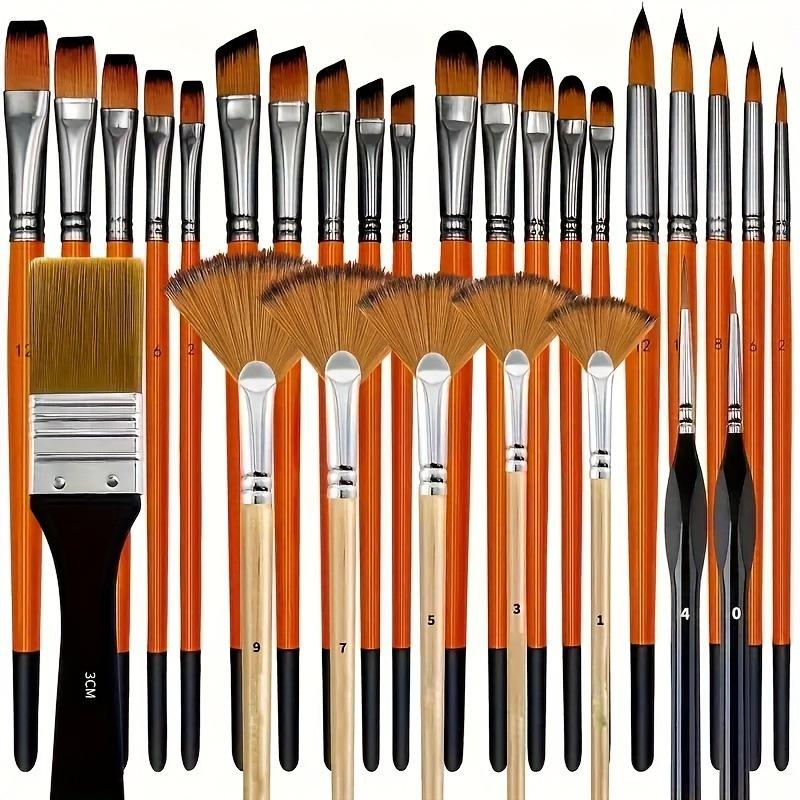 32Pcs Paint Brush Set For Acrylic Painting Premium Nylon Bristles With Round Filbert,Flat,Fan,Angle,Fine Detail Brush For Artist
