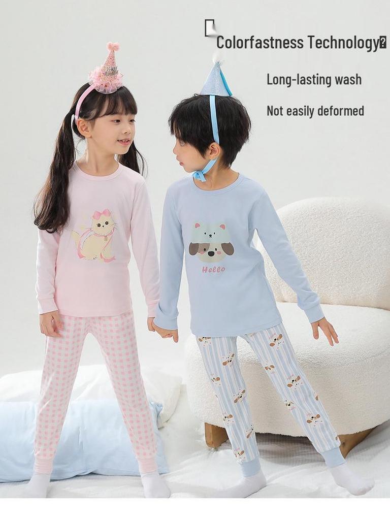 Kids' Autumn Korean Style Pajamas: Cartoon Cotton Home Wear Set for Boys and Girls