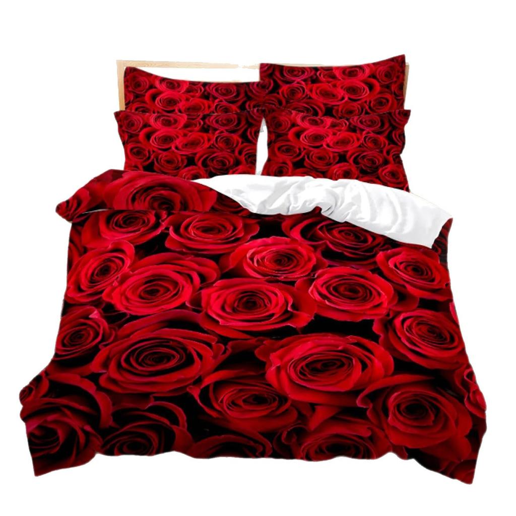 Wish Home Textiles Red Rose 3D Printing Bedding Three-Piece Set