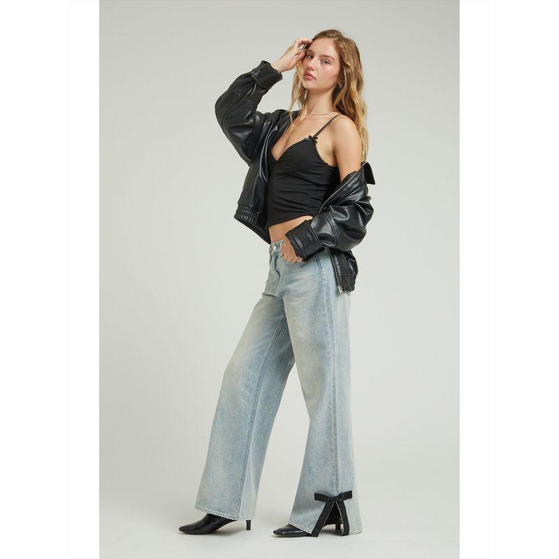 Foreign Trade Original Order PAC * Sun Lena Light Indigo Bow Wide Leg Straight Slimming Low Waist Super Baggy Jeans
