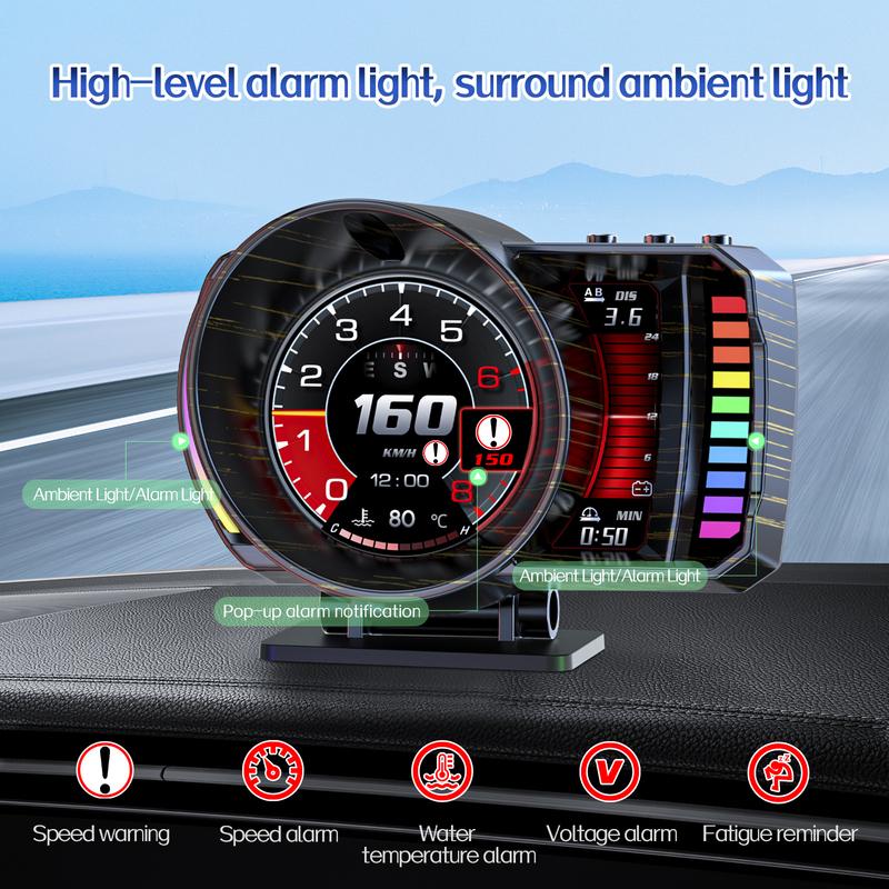 OBD+GPS+RGB P28 Car HUD OBD2 Gauge Digital Speedometer Turbo RPM Water Temperature With Gesture Recognition Overspeed Alarm