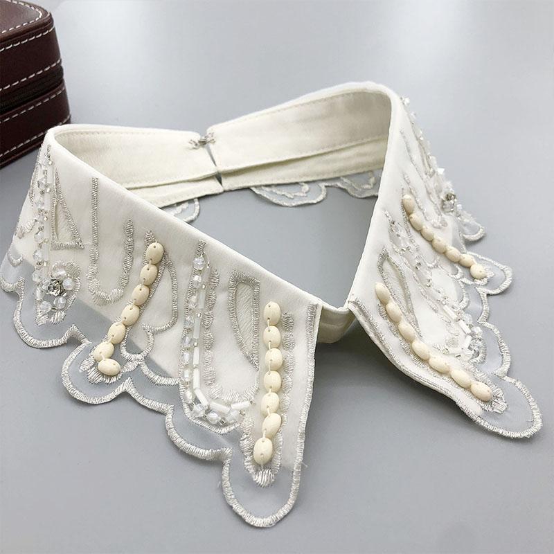 Retro Rhinestone False Collar Neckline Women Lapel Fake Collar Woman Embroidery Removable Detachable Tie Clothing Accessories