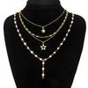 4pcs Fashion Simple Elegant Star Pendant Necklace Set Retro Pearl Y-Shaped Long Chain Necklace for Women Daily Wear Jewelry Gift