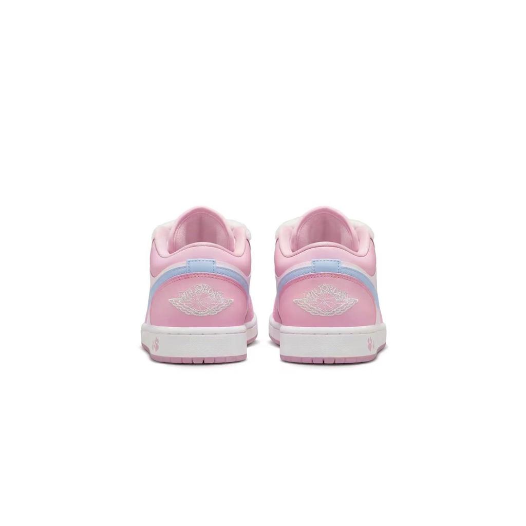 Jordan Air Jordan 1 Pink Cat Paw, Box Abrasion Resistant Low top Basketball Shoes Women's Pink Blue 553560-614(Team701--B)
