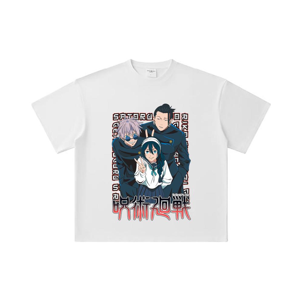 260 GSM Double Yarn 32 Count 100% Cotton Jujutsu Kaisen V40 Print Unisex Heavy Cotton T Shirt