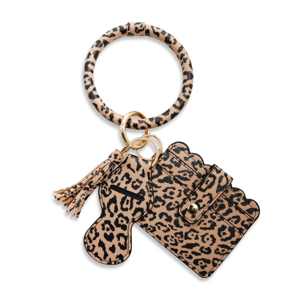 PU Leather Tassel Keychain Bracelet with Lip Balm Holder and Card Slot for Women