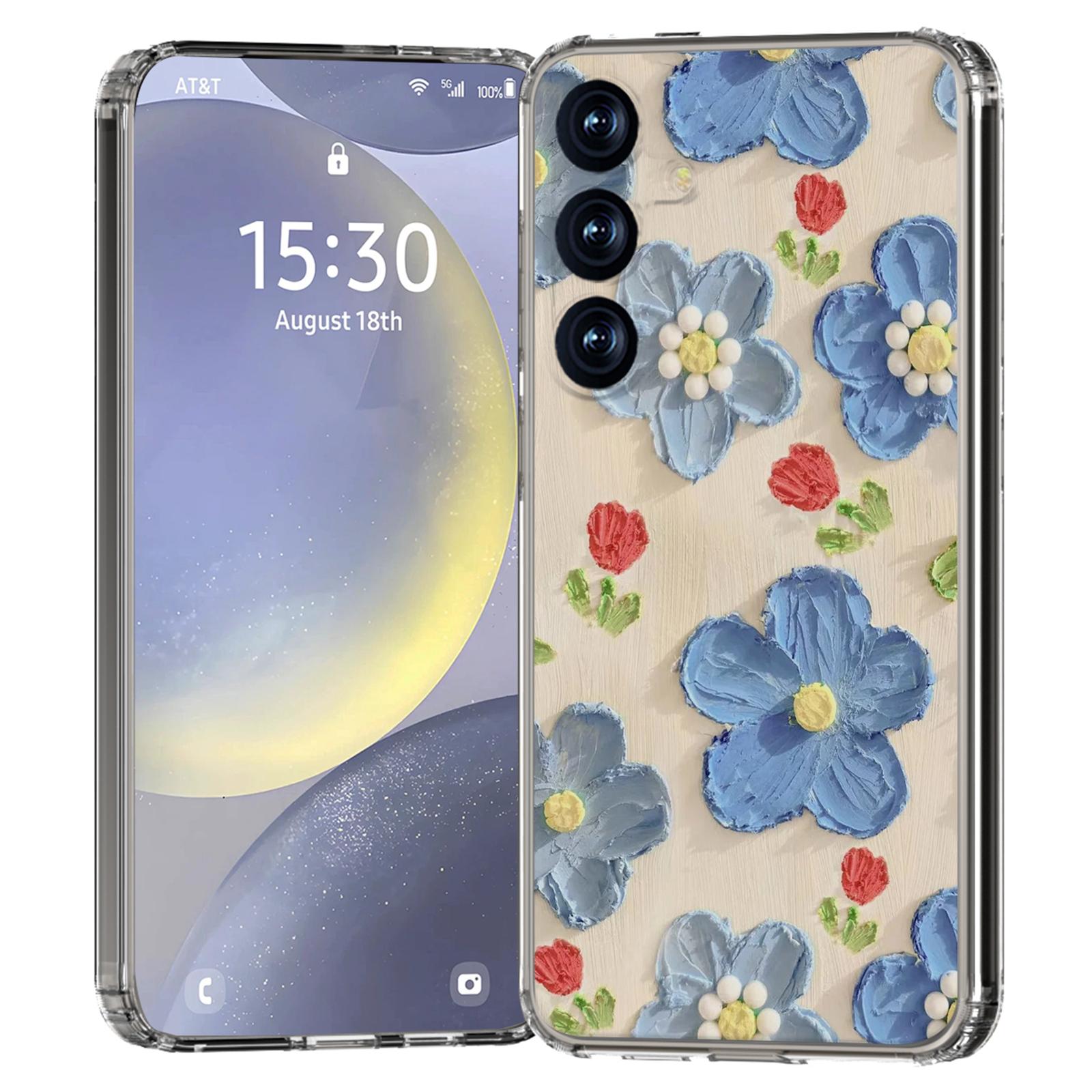 

For Samsung Galaxy S25+ Phone Case IMD Pattern Print PC TPU Mobile Cover Blue Flower