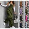 Spring, Summer and Autumn One-piece Pants Vacation Seaside Retro Pocket Solid Color Straight Tooling Suspender One-piece Pants Women