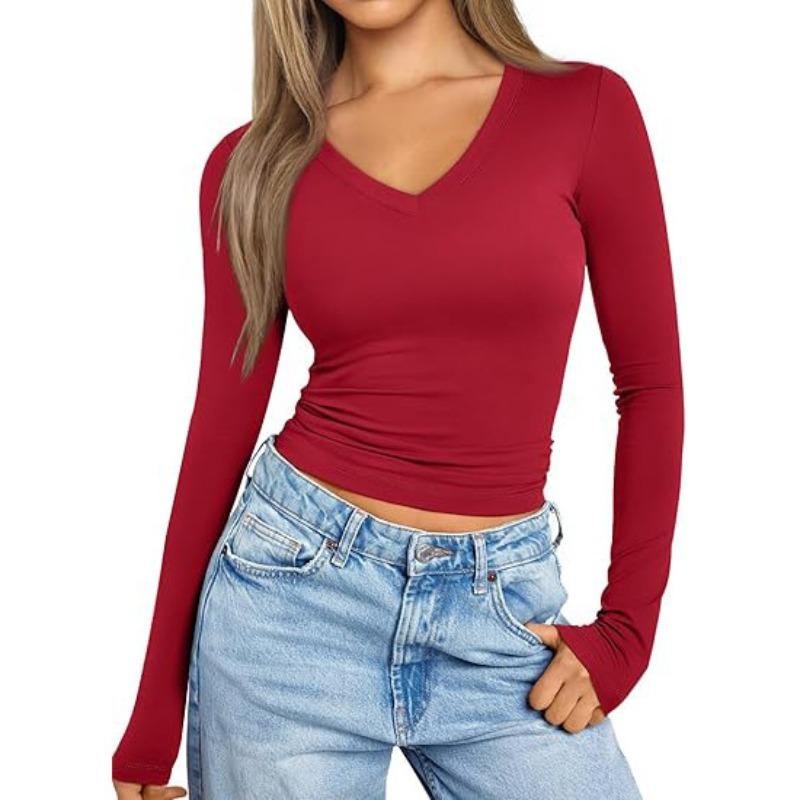 IHUASU Damen Mode Lässig Einfarbiger Druck Langarm V-Ausschnitt Blusen & Hemden Einzigartiges Design