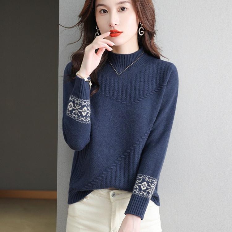 Half Turtleneck Sweater for Women Short and Stylish Solid-color Knitted Top Mid-neck Pullover for Autumn and Winter