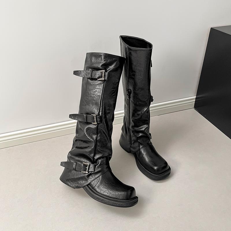 Inner heightening boots Female grape mother Same thick-soled belt buckle Long tube Spice girl trouser boots Western knight boots Autumn models