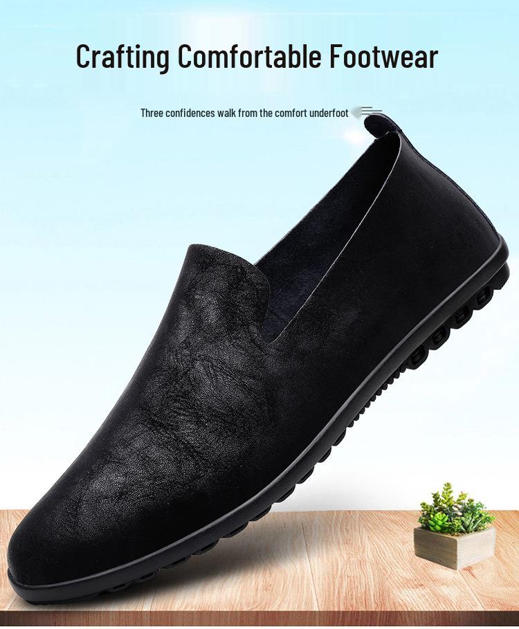 Bean Bean Men's Cowhide Slip-On Casual Leather Shoes