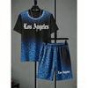 Fun Men's Set Leopard Colorful Printed Men's T-shirt and Shorts 2 Piece Set Summer Casual Outdoor Men's and Women's T-shirt Sets