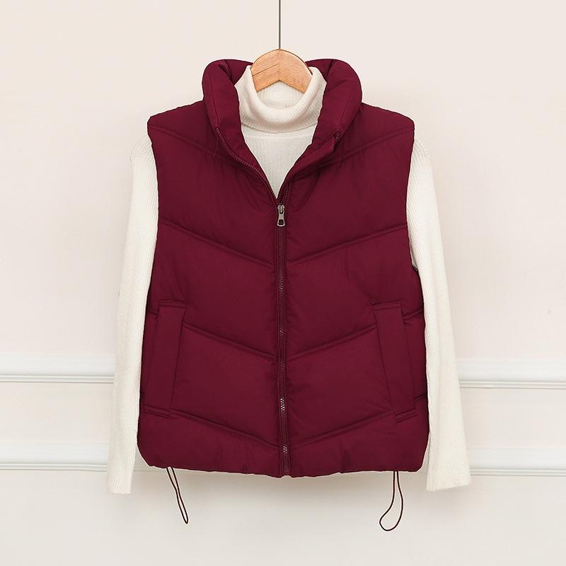 Women's Cotton Clothes Vest New Stand-up Collar Sleeveless Small Short Vest Pressed Rubber Vest