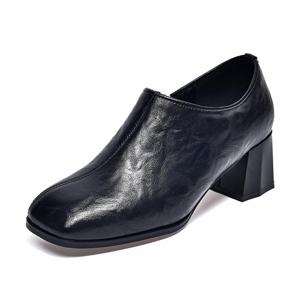 Kwadratowy nosek głęboko wycięte buty pojedyncze damskie 2024 wiosna nowe europejski i amerykański styl prosty temperament boczny zamek botki gruby obcas wysoki he