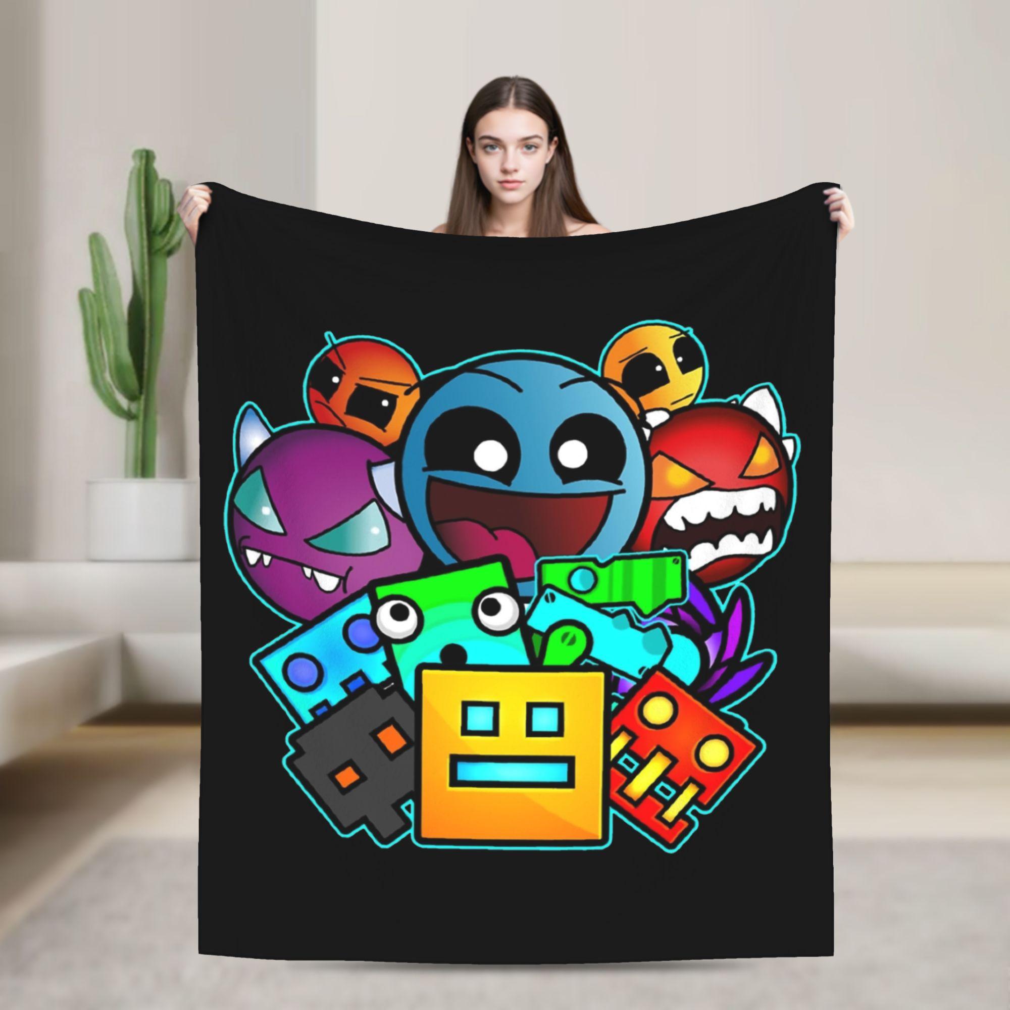 Video Game Geometric Dash  Old School Gaming Flannel Throw Blanket Geometry Dash Blankets for Bedding Office Ultra-Soft Quilt, 75X95CM