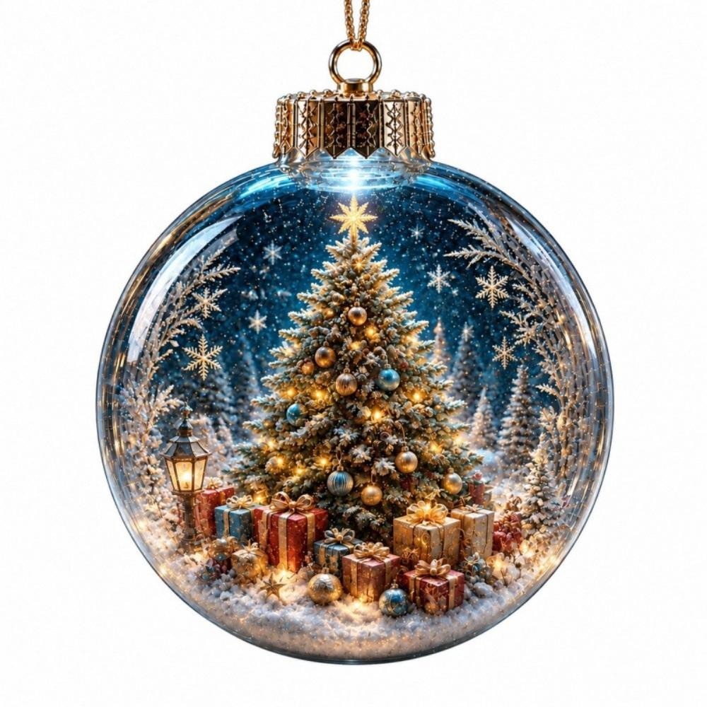 2D Flat Pattern Christmas Ball Ornament Shatterproof Hanging Light Up Ornament Pendant Window