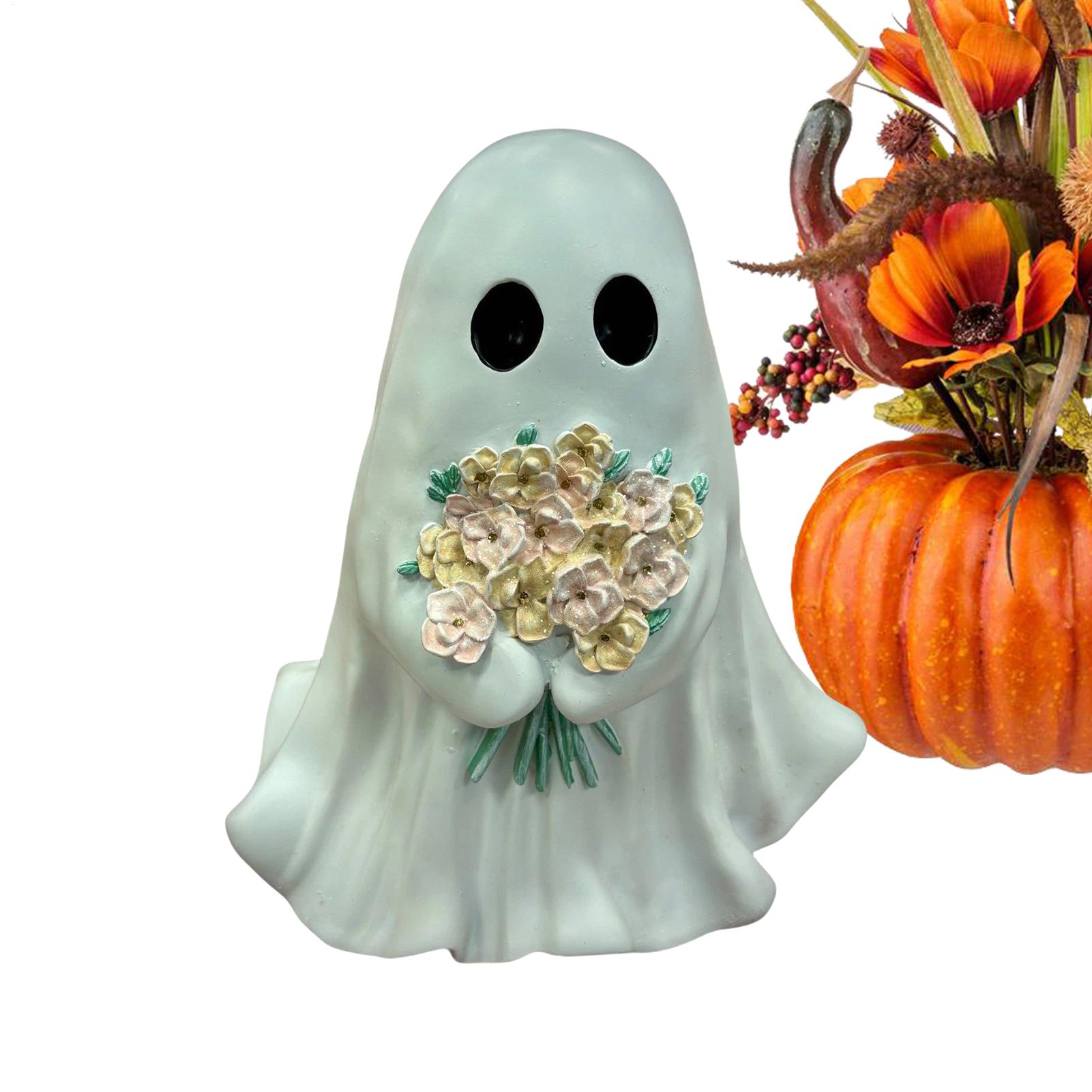 

Ghost Figurine Resin Ghost Halloween Decor With Flowers Spooky Decoration Ornament Figure For Tabletop Entryway Bedroom Living CN