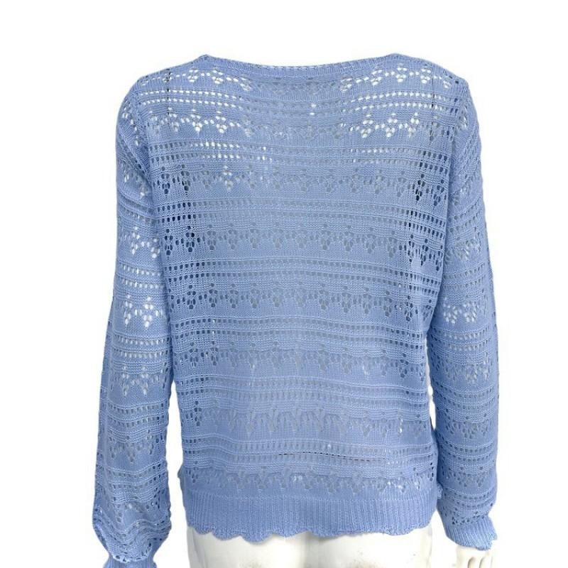 Lightweight Crochet Knit Cardigan With Buttons Sheer Mesh Cover-Up Beach Casual Wear