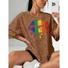 Women's Snowflake Print Short Sleeve Shirt T Shirt Rainbow lip print round neck casual elegant vintage style skin-friendly soft breathable Spring,