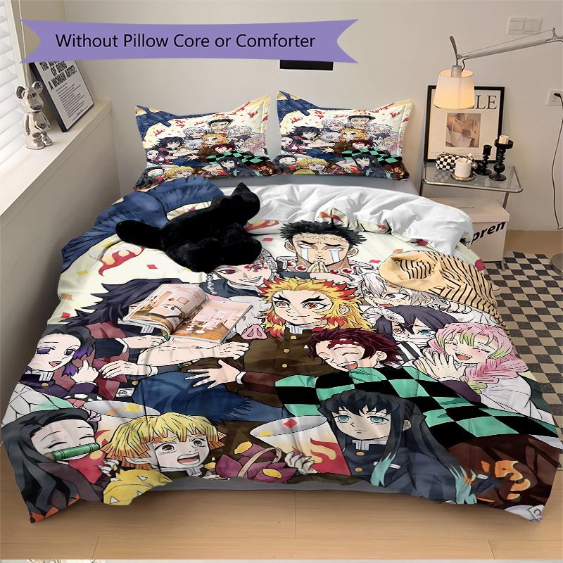 3pcs Demon Slayer Anime Characters Festival Gift Set-Home Decor Bedding Suit for Bedroom, Guest Room, Living Room, Hotel-Suitable for Fans,