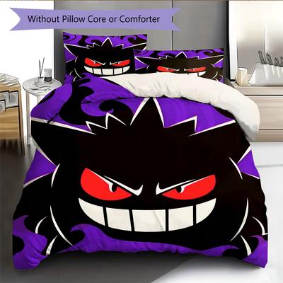 Gengar Pokémon Pattern Bedding Home Decoration Birthday Gift (1 * Duvet Cover + 2 * Pillowcase, Without Core)