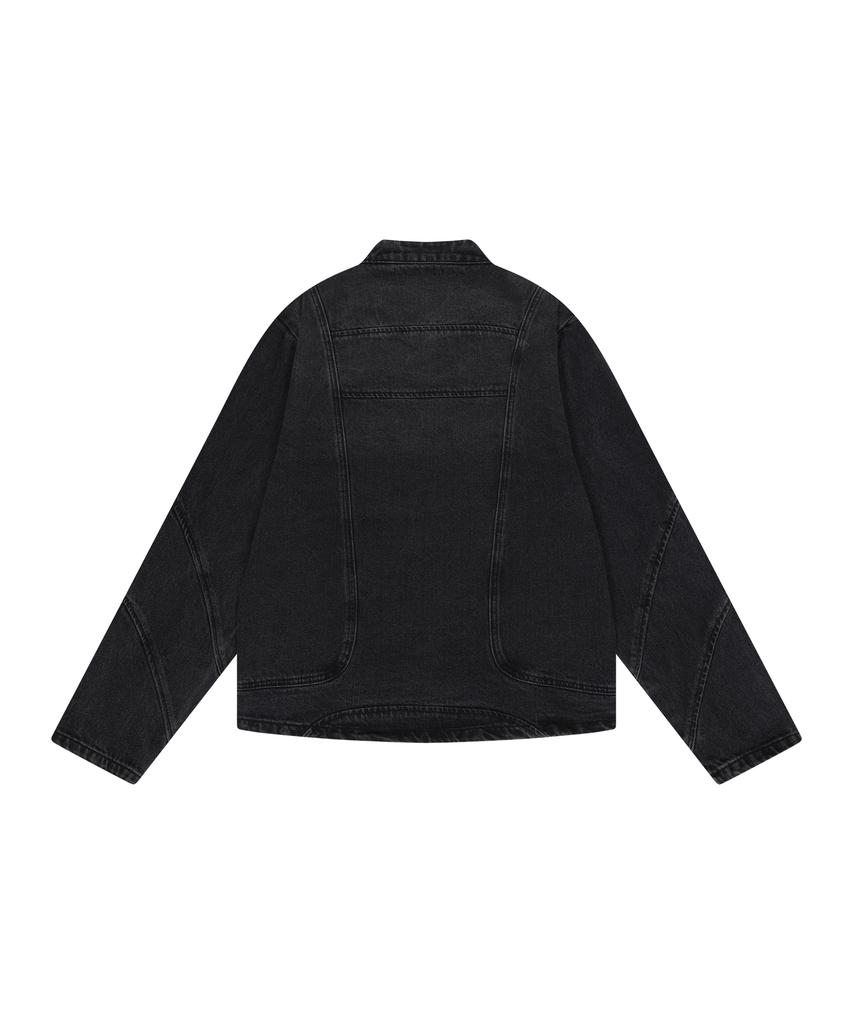 Dominant Curved Biker Denim Jacket_Black
