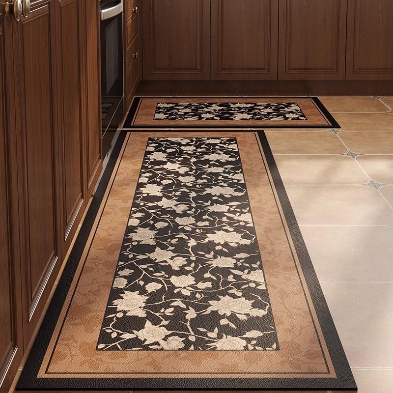 Kitchen Vinyl Rug PVC Antifouling Non-slip Long Carpet Waterproof Anti Fatigue Floor Mat Plant Flower Home Decoration Runner Rug