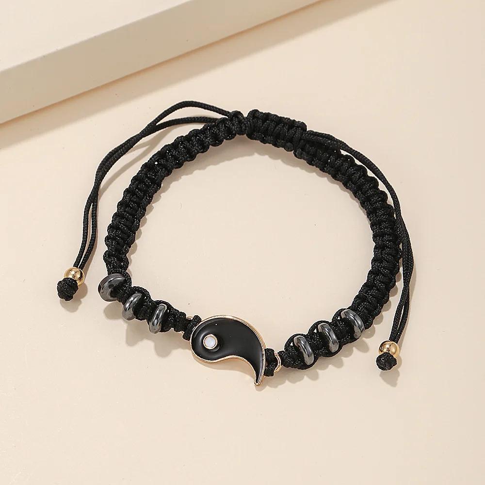 Jewelry Set Tai Chi Couple Bracelet Black White Rope Adjustable Chain Set Simple Style Daily Wear Friendship Jewelry Gift