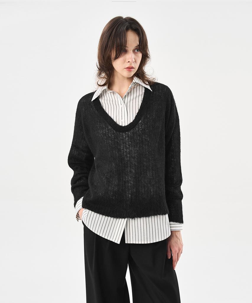 Laneonkyulleoseu Mohair Loose Fit See-Through Knit_Black