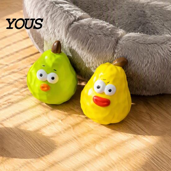 Flexible Latex Pet Plaything Squeaky Pear Dog Toy, Chew Small Medium Toys Interactive Fetch Teeth Cleaning Toy for Aggressive Chewers Anxiety Relief