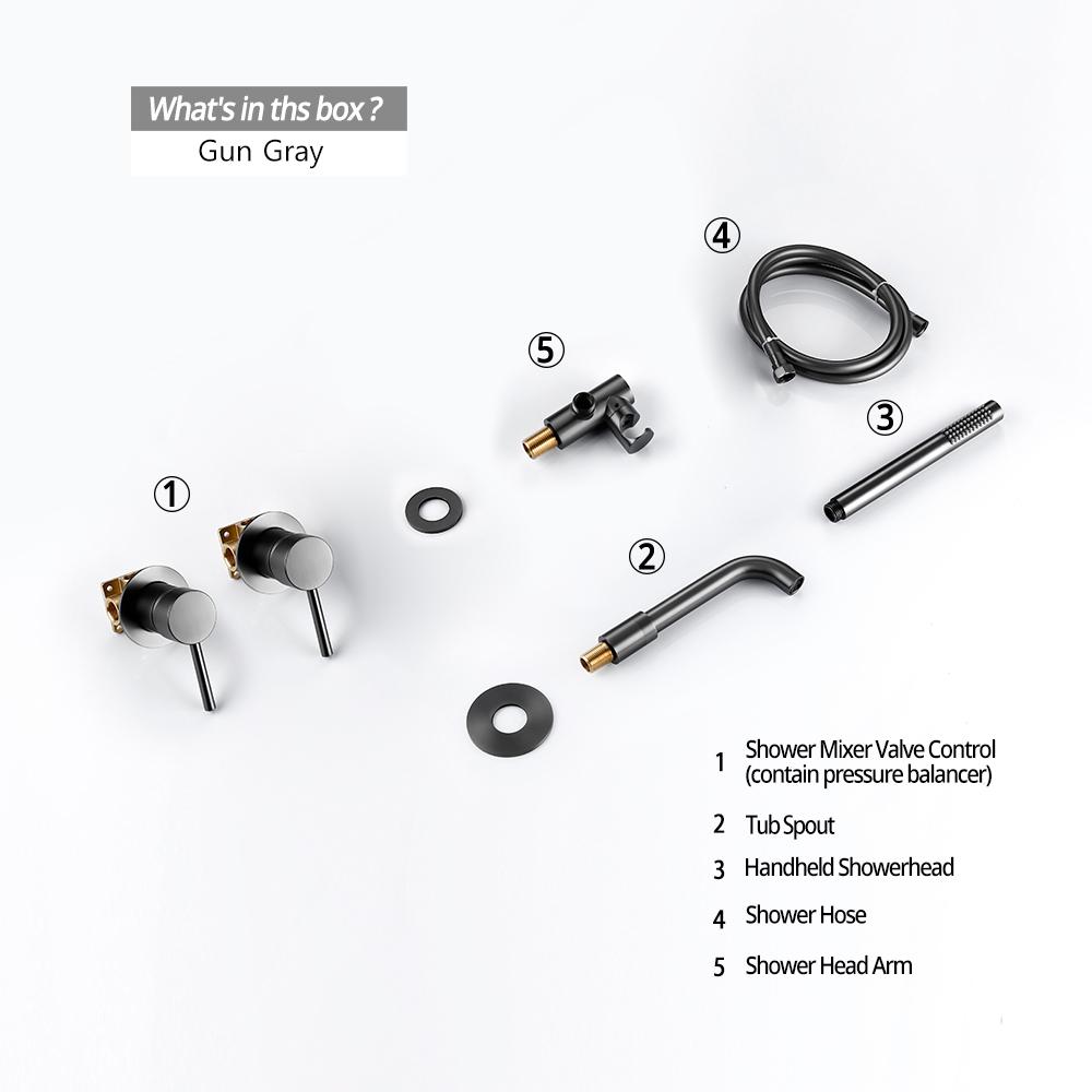 Duschmischer Duschset Warm & Kalt 2-Wege-Umsteller Duscharmatur Massives Messing Mit 150MM/210MM/260MM Wanneneinlauf Mischduschset