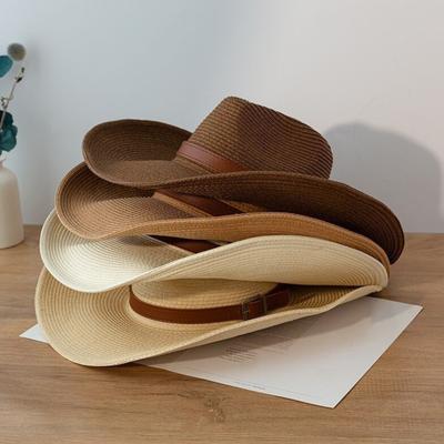 Dospelý kovbojský klobúk pre mužov ženy westernová párty slamený kovbojský klobúk klasický rolovací fedora klobúk s prackovým opaskom