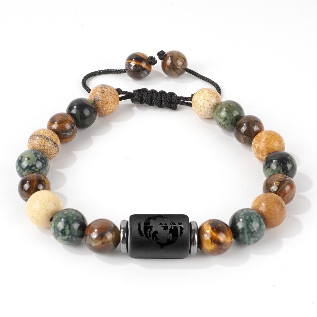 Vintage Zodiac Bracelet for Men 8mm Natural Black Onyx Tiger Eye Stone Star Sign Constellation Friendship Prayer Blessing Bracelet Gifts