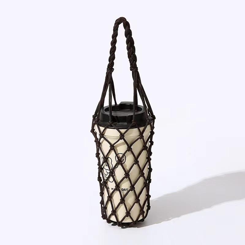 Hand-woven Mesh Bag Water Cup Net Bag Cup Cover Outdoor Leisure Hand-held Water Cup Net Bag Retro Net Celebrity Cup Cover