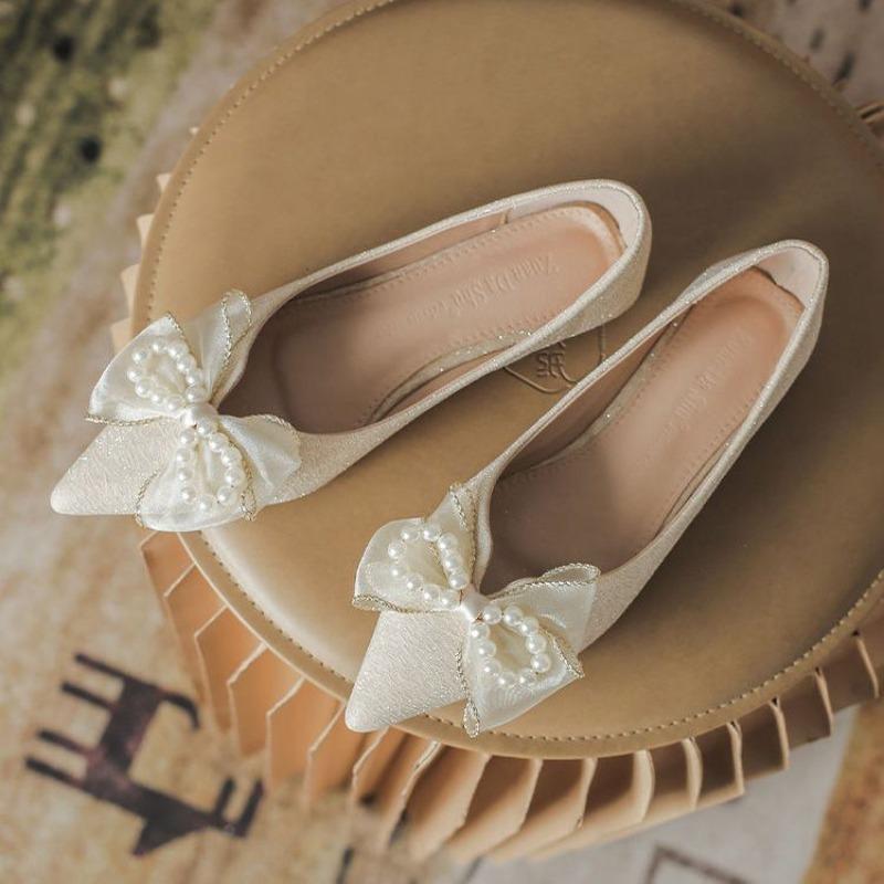 Pearl With Bow Woman Flats Promotion Young Comfortable and Elegant Dress Popular 39 Stylish Pointed Toe Slip-on Shoes for Women