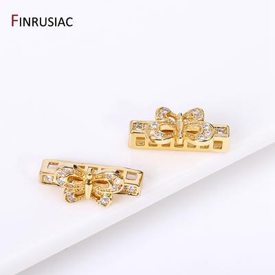 18K Gold Plated Zircon Bow Beads Separators For Jewelry Making Supplies, Brass Separators For Multi-Strands Beads Jewelry
